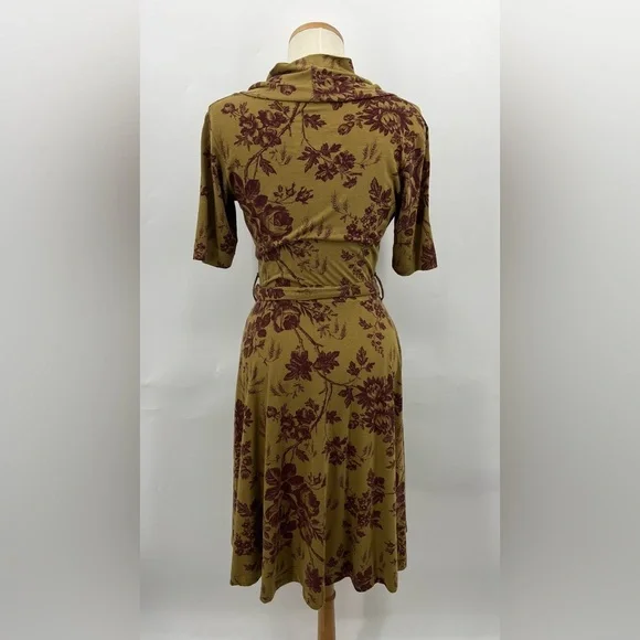 Effie's Heart M Cowl Neck Dress green 0687 brown elbow sleeve medium women - Picture 5 of 11